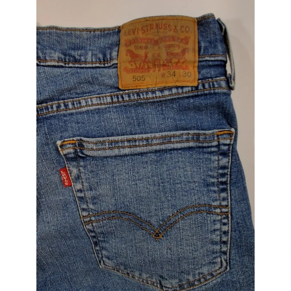 Levis 505 Regular Fit Jeans Mens 34x30 Blue Denim Straight‎ Leg Classic 5-Pocket